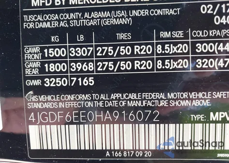 2017 Mercedes-Benz Gls 450 4Matic z USA, uszkodzony, nr VIN 4JGDF6EE0HA916072